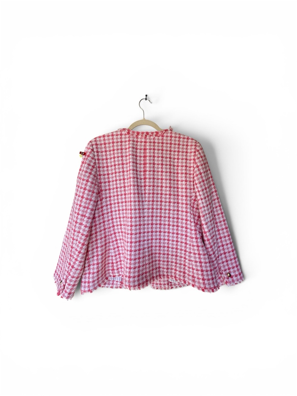 Talbots Pink & White Houndstooth Collarless Tweed Jacket size 12 - Picture 2 of 8